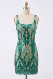Glinsterende donkergroene vierkante hals bodycon pailletten Homecoming jurk