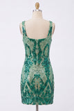 Glinsterende donkergroene vierkante hals bodycon pailletten Homecoming jurk