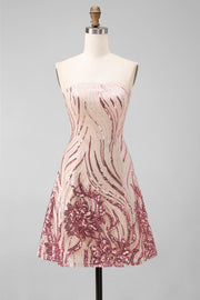 Glinsterende A-lijn gouden en roze strapless pailletten Homecoming jurk