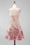 Glinsterende A-lijn gouden en roze strapless pailletten Homecoming jurk