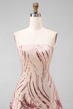 Glinsterende A-lijn gouden en roze strapless pailletten Homecoming jurk