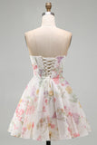 A-lijn strapless ivoor bloemen chiffon gerimpelde korset Homecoming Dress