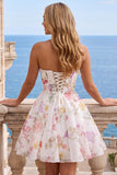 A-lijn strapless ivoor bloemen chiffon gerimpelde korset Homecoming Dress