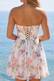 A-lijn strapless ivoor bloemen chiffon gerimpelde korset Homecoming Dress