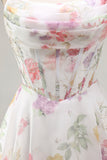 A-lijn strapless ivoor bloemen chiffon gerimpelde korset Homecoming Dress