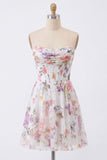 A-lijn strapless ivoor bloemen chiffon gerimpelde korset Homecoming Dress