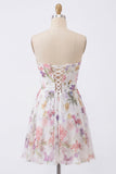A-lijn strapless ivoor bloemen chiffon gerimpelde korset Homecoming Dress