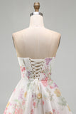 A-lijn strapless ivoor bloemen chiffon gerimpelde korset Homecoming Dress