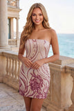 Glinsterende strapless gouden en roze bodycon pailletten Homecoming jurk
