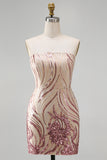 Glinsterende strapless gouden en roze bodycon pailletten Homecoming jurk