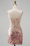 Glinsterende strapless gouden en roze bodycon pailletten Homecoming jurk