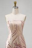 Glinsterende strapless gouden en roze bodycon pailletten Homecoming jurk