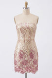 Glinsterende strapless gouden en roze bodycon pailletten Homecoming jurk