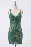 Glitterende Bodycon donkergroene pailletten Homecoming jurk