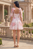 Witte roze bloem A-lijn dikke chiffon homecoming jurk met dikke bandjes