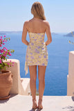 Eenschouder bodycon lichtgele bloemenjurk met homecoming met sjerp