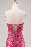 Glinsterende Fuchsia Sweetheart Bodycon pailletten Homecoming jurk met kant op de rug