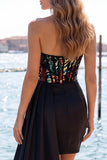 Sweetheart Red Bodycon doorschijnend korset met gerimpelde pailletten Homecoming jurk met sjerp