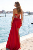 Sweetheart Red Bodycon doorschijnend korset met gerimpelde pailletten Homecoming jurk met sjerp