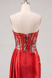 Sweetheart Red Bodycon doorschijnend korset met gerimpelde pailletten Homecoming jurk met sjerp