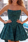 Felle roze strapless bloemen A-lijn Jacquard strik Homecoming jurk met veter op de rug