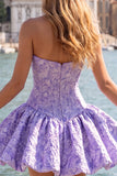 A-Line blauwe Jacquard bloemenkorset strapless homecoming jurk