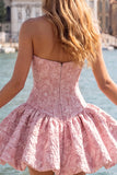A-Line blauwe Jacquard bloemenkorset strapless homecoming jurk