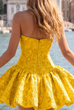 A-Line blauwe Jacquard bloemenkorset strapless homecoming jurk