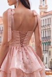 Lila parel Mini sprookjesjurk met laagjes homecoming jurk met veter op de rug
