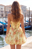 A-lijn roze sweetheart bloemen chiffon homecoming jurk met kant op de rug