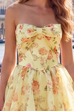 A-lijn roze sweetheart bloemen chiffon homecoming jurk met kant op de rug
