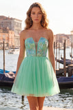 Geel A-lijn strapless bloemen geborduurde korte homecomingjurk