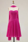 Gele A-lijn strapless gerimpelde homecomingjurk met halsdoek