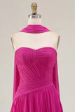 Gele A-lijn strapless gerimpelde homecomingjurk met halsdoek