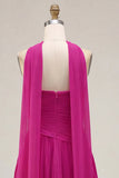 Gele A-lijn strapless gerimpelde homecomingjurk met halsdoek
