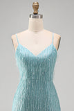 Gouden Bodycon Spaghetti Bandjes Pailletten Homecoming jurk met franjes
