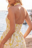 A-Line fuchsia halter hals Jacquard bloemen korte homecoming jurk