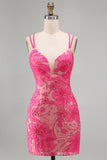 Lichtblauwe bodycon spaghettibandjes bloemen korte homecomingjurk met kralen