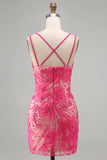 Lichtblauwe bodycon spaghettibandjes bloemen korte homecomingjurk met kralen