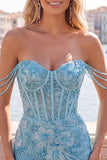 Parel off the shoulder roze korset bloemen homecoming jurk met pailletten