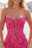 Parel off the shoulder roze korset bloemen homecoming jurk met pailletten