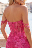 Parel off the shoulder roze korset bloemen homecoming jurk met pailletten