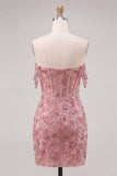 Parel off the shoulder roze korset bloemen homecoming jurk met pailletten