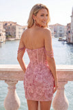 Parel off the shoulder roze korset bloemen homecoming jurk met pailletten