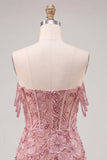 Parel off the shoulder roze korset bloemen homecoming jurk met pailletten