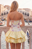 Strapless roze bloemenjurk met A-lijn homecoming jurk met pailletten