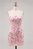 Strapless roze bodycon pailletten korte homecomingjurk