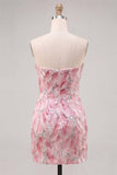 Strapless roze bodycon pailletten korte homecomingjurk