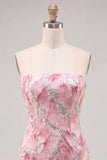 Strapless roze bodycon pailletten korte homecomingjurk