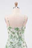Groene A-lijn chiffon bloemenruche, spaghettibandjes korte homecomingjurk